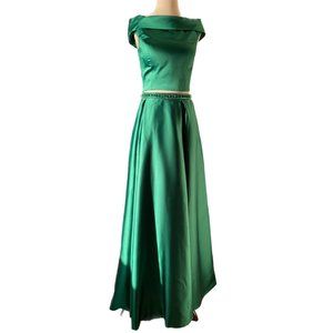 SHERRI HILL Emerald Green Long 2 Piece Prom Dress with Beaded Waist, Size 6